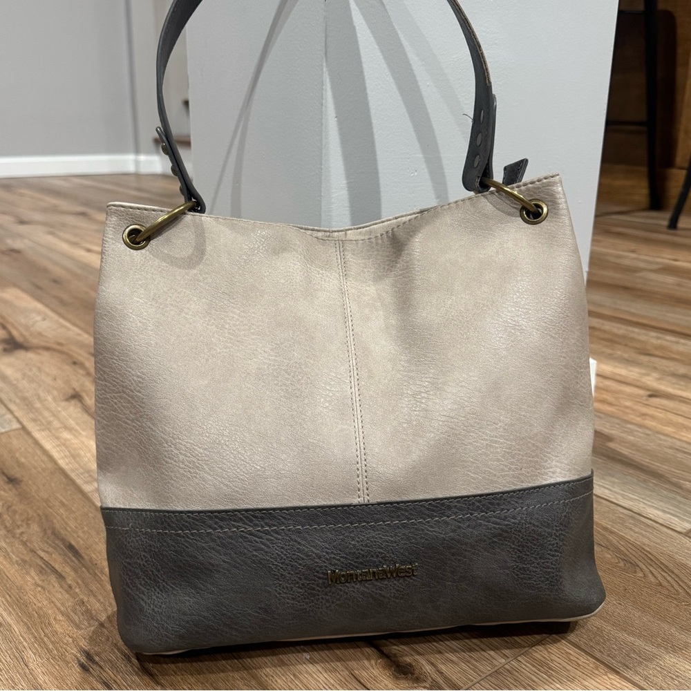 MONTANA WEST Gray & Cream Leather Shoulder Bag
